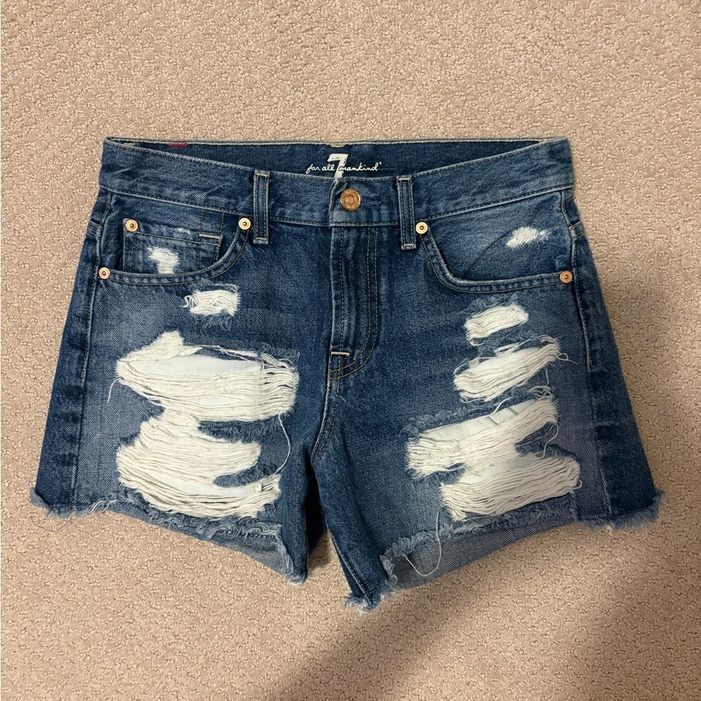 7 For All Mankind Distressed Cutoff Denim Shorts Size 25